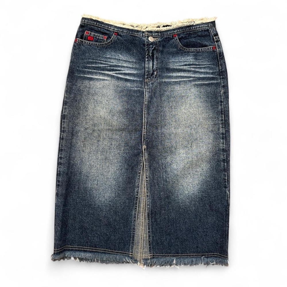 Paris Blues Frayed Hem Denim Midi Skirt